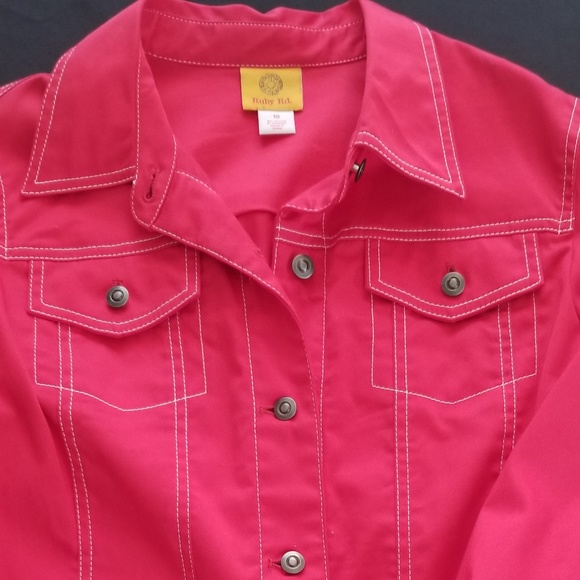 red and white jean jacket